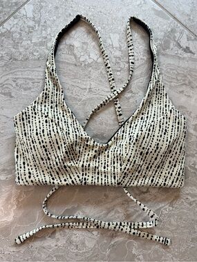 Athleta Cream and Black Speckled Cross-Back Bikini Top, size XXS D